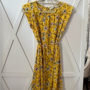 LOFT Yellow Floral Midi Dress